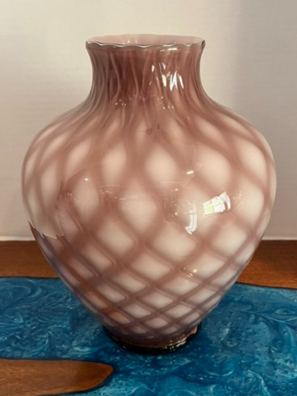 Vintage Empoli Italian Diamond Optic 11 1/2" Pink Purple Glass Vase